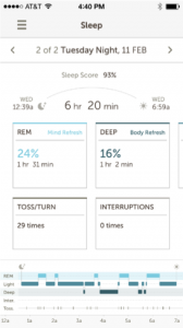 The iPhone app’s display of my sleep with more data available to the right