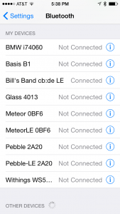 A screen shot of the various devices paired with my iPhone.