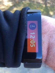 The Microsoft Band on my left wrist during my run.