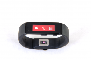 The Microsoft Band showing the icons for email, calls, and appointments.