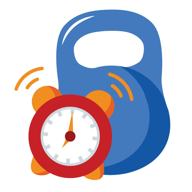 kettle bell weight and alarm clock icon