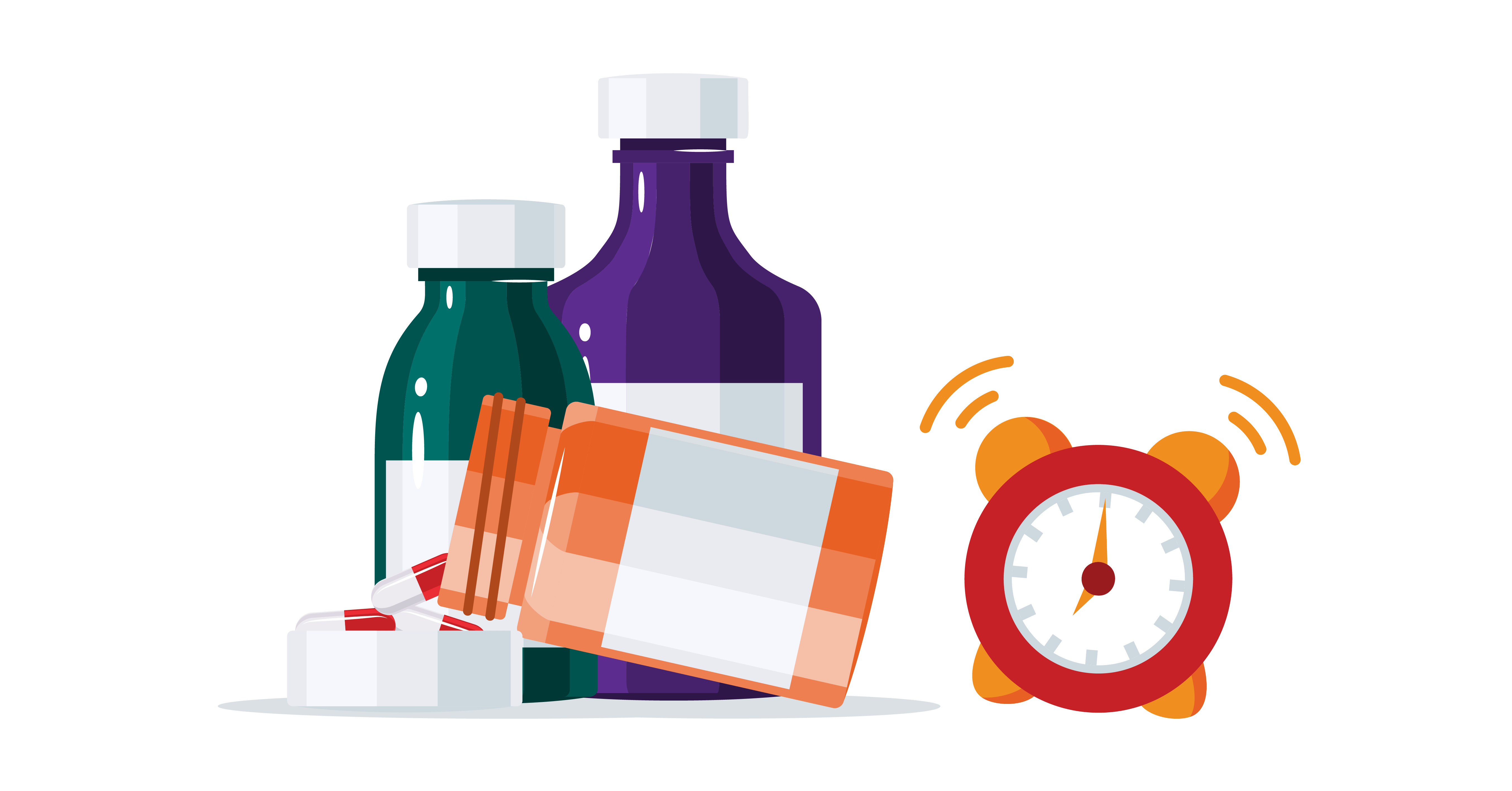 medication bottles and alarm clock icons