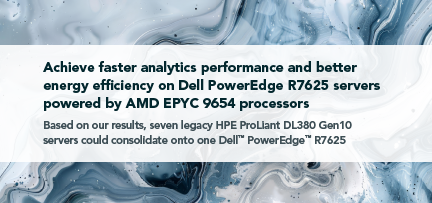 Achieve faster analytics performance and better energy efficiency on Dell PowerEdge R7625 servers powered by AMD EPYC 9654 processors 