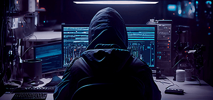 A person in a hoodie working at a computer  