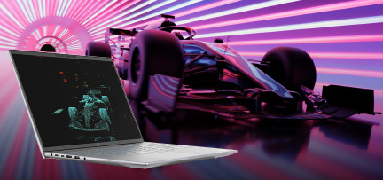 Image of a HP ZBook Power Mobile Workstation PC superimposed on image of a racecar 